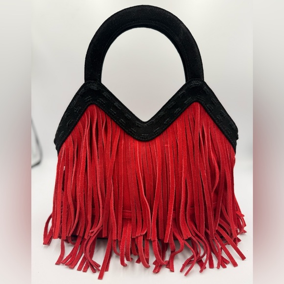 Source Unknown Handbags - Black and Red Leather Fringe Handbag